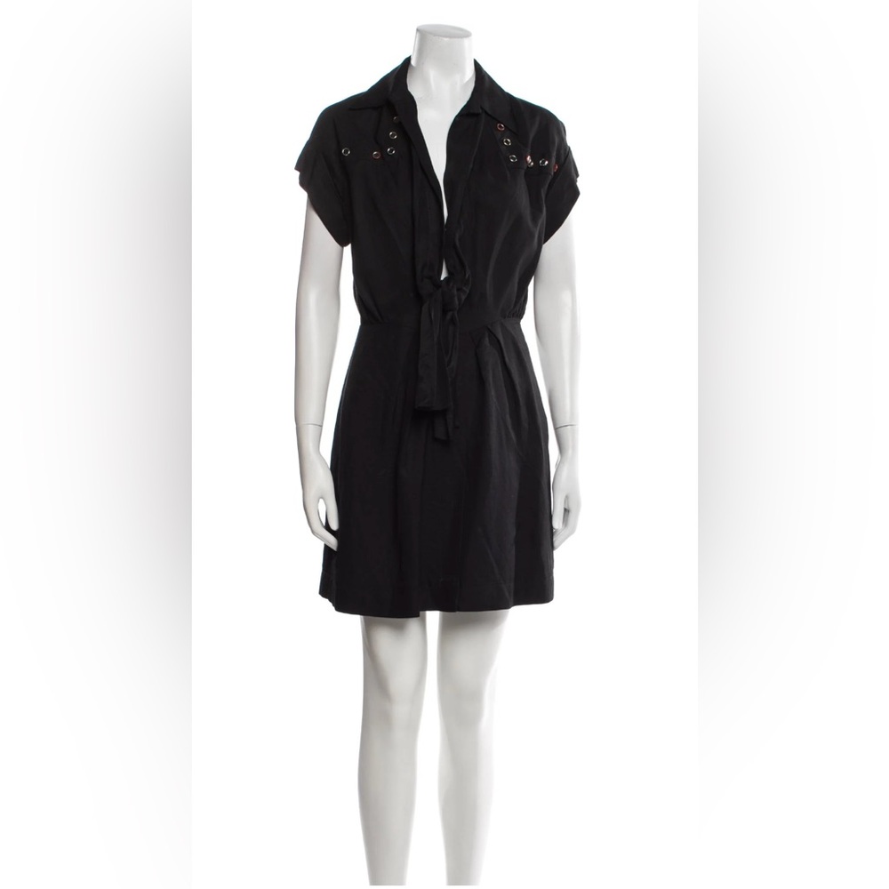 SANDRO Paris Black Dress with Studs and Tie Front - Size 38